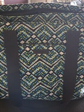Vera Bradley Quilted Tote in Navy, Teal & White Geo Pattern